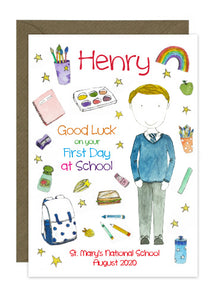 First Day of School - Boy A - Personalised Card