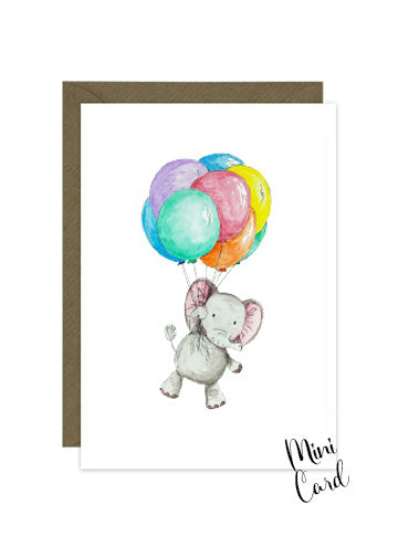 Elephant with Balloons Mini Card