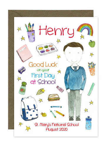 First Day of School - Boy A - Personalised Card
