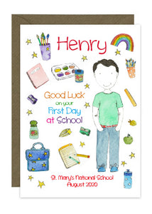 First Day of School - Boy C - Personalised Card