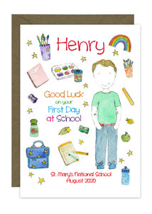 First Day of School - Boy C - Personalised Card