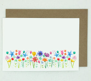 Floral Blank Flat Notelet - Pack of 12