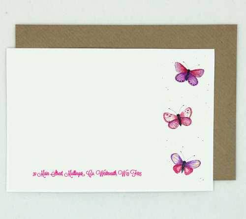 20 Pink Butterfly Notelets - Personalised