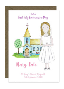 Communion Card - Girl - Dress with Veil