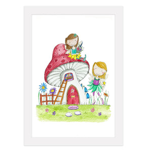 Fairies with Mushroom House Print