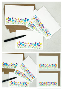 Floral Blank Flat Notelet - Pack of 12