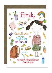 First Day of School - Girl B - Personalised Card