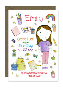 First Day of School - Girl C - Personalised Card