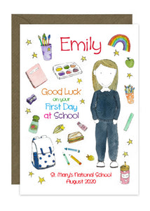 First Day of School - Girl D - Personalised Card