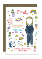 First Day of School - Girl D - Personalised Card