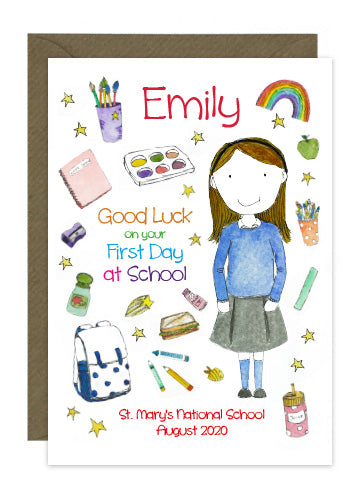 First Day of School - Girl A - Personalised Card